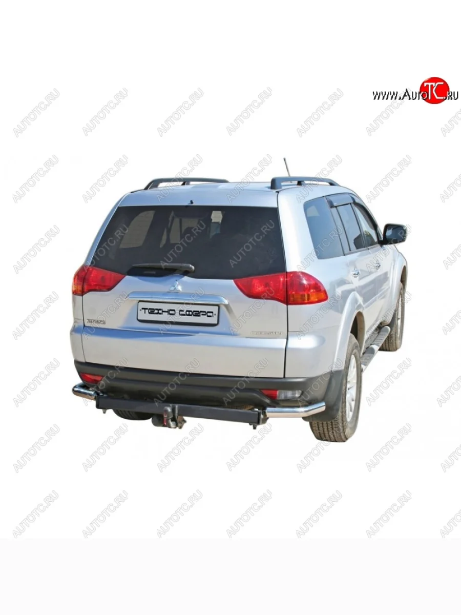 Защита заднего бампера ТехноСфера (Техно Сфера) (Сталь с покрытием, уголки, 63.5 mm)  Mitsubishi Pajero Sport (2008-2013) PB (цвет: Серебристый)  с доставкой в г. Керчь