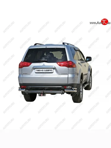 Защита заднего бампера ТехноСфера (Техно Сфера) (нержавейка, уголки двойные, 63.5 mm) Mitsubishi Pajero Sport  PB (2008-2013) дорестайлинг