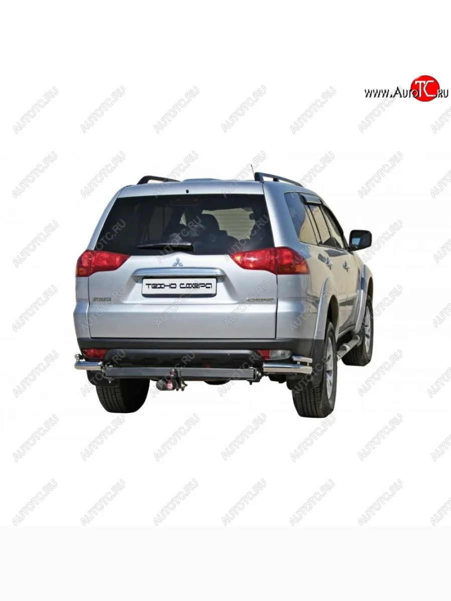Защита заднего бампера ТехноСфера (Техно Сфера) (Сталь с покрытием, уголки двойные, 63.5 mm) Mitsubishi Pajero Sport PB дорестайлинг (2008-2013) (цвет: Серебристый)  в Самаре Самарской области
