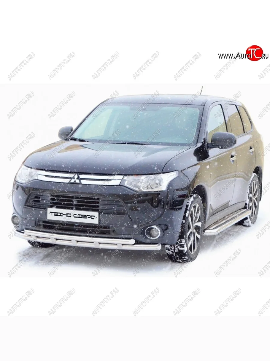 Защита переднего бампера ТехноСфера (Техно Сфера) (двойная, Сталь с покрытием, d63.5 mm)  Mitsubishi Outlander (2014-2016) GF (цвет: Серебристый)  В Кинешме Ивановской области