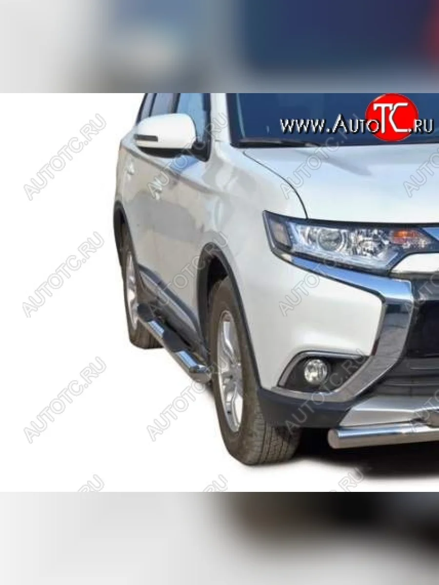 Защита порогов ТехноСфера (Техно Сфера) (нержавейка, с проступью, d76 mm) Mitsubishi Outlander GF 2-ой рестайлинг (2015-2018)  в Керчи Республика Крым