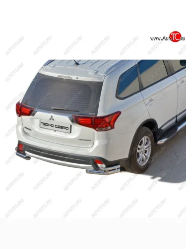 Защита заднего бампера ТехноСфера (Техно Сфера) (нержавейка, уголки двойные, 63.5 mm) Mitsubishi Outlander  GF (2015-2018) 2-ой рестайлинг