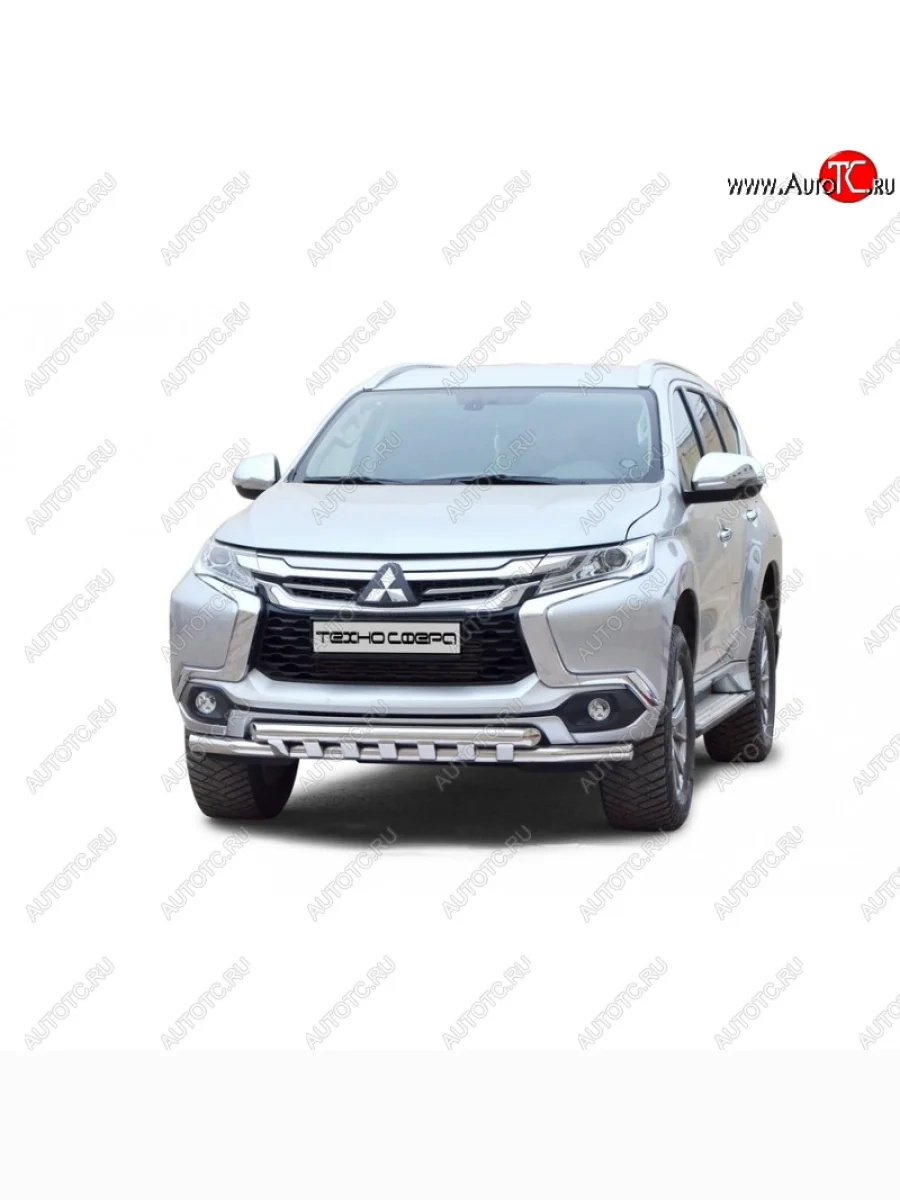 Защита переднего бампера ТехноСфера (Техно Сфера) (двойная, нержавейка, d63.5 mm) Mitsubishi Pajero Sport QE дорестайлинг (2015-2021)  в Самаре Самарской области