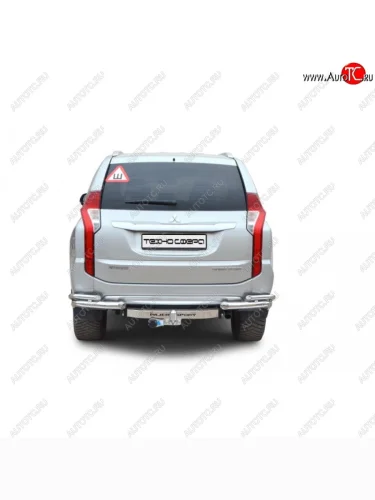 Защита заднего бампера ТехноСфера (Техно Сфера) (нержавейка, уголки двойные, 63.5 mm) Mitsubishi Pajero Sport  QE (2015-2021) дорестайлинг