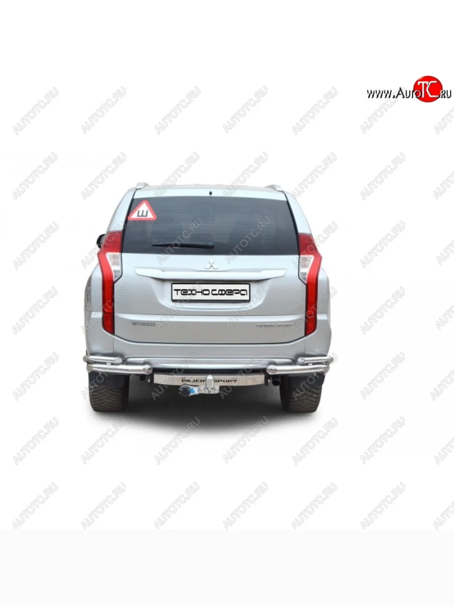 Защита заднего бампера ТехноСфера (Техно Сфера) (Сталь с покрытием, уголки двойные, 63.5 mm)  Mitsubishi Pajero Sport (2015-2021) QE (цвет: Серебристый)  с доставкой в г. Керчь