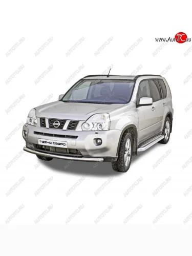 Защита переднего бампера ТехноСфера (Техно Сфера) (нержавейка, d63.5 mm) Nissan X-trail  2 T31 (2007-2011) дорестайлинг