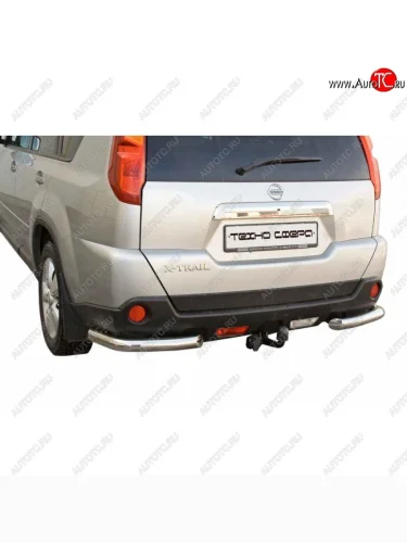 Защита заднего бампера ТехноСфера (Техно Сфера) (Сталь с покрытием, уголки, 63.5 mm) Nissan X-trail  2 T31 (2007-2011) дорестайлинг