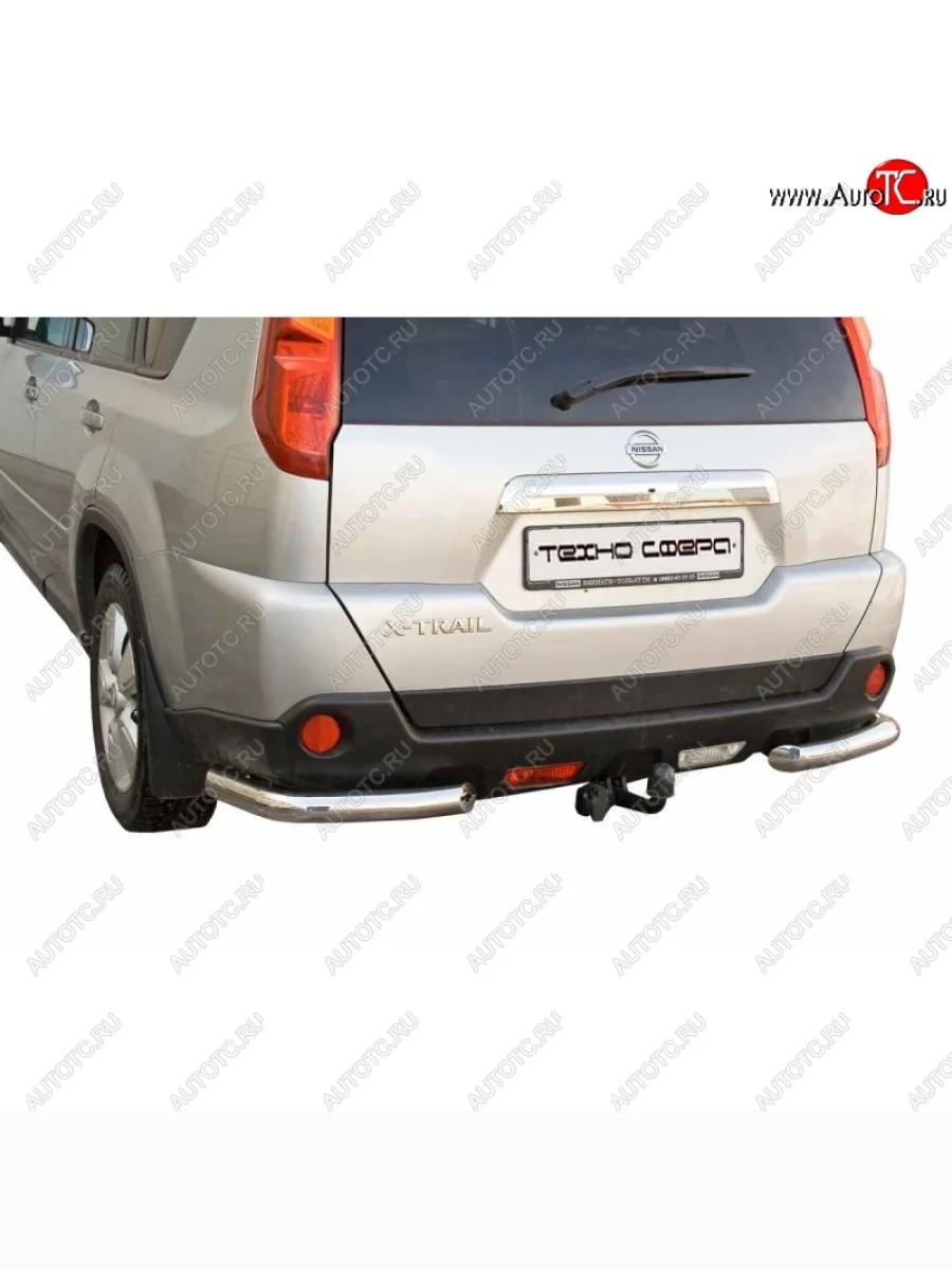 Защита заднего бампера ТехноСфера (Техно Сфера) (Сталь с покрытием, уголки, 63.5 mm) Nissan X-trail 2 T31 дорестайлинг (2007-2011) (цвет: Серебристый)  в Керчи Республика Крым
