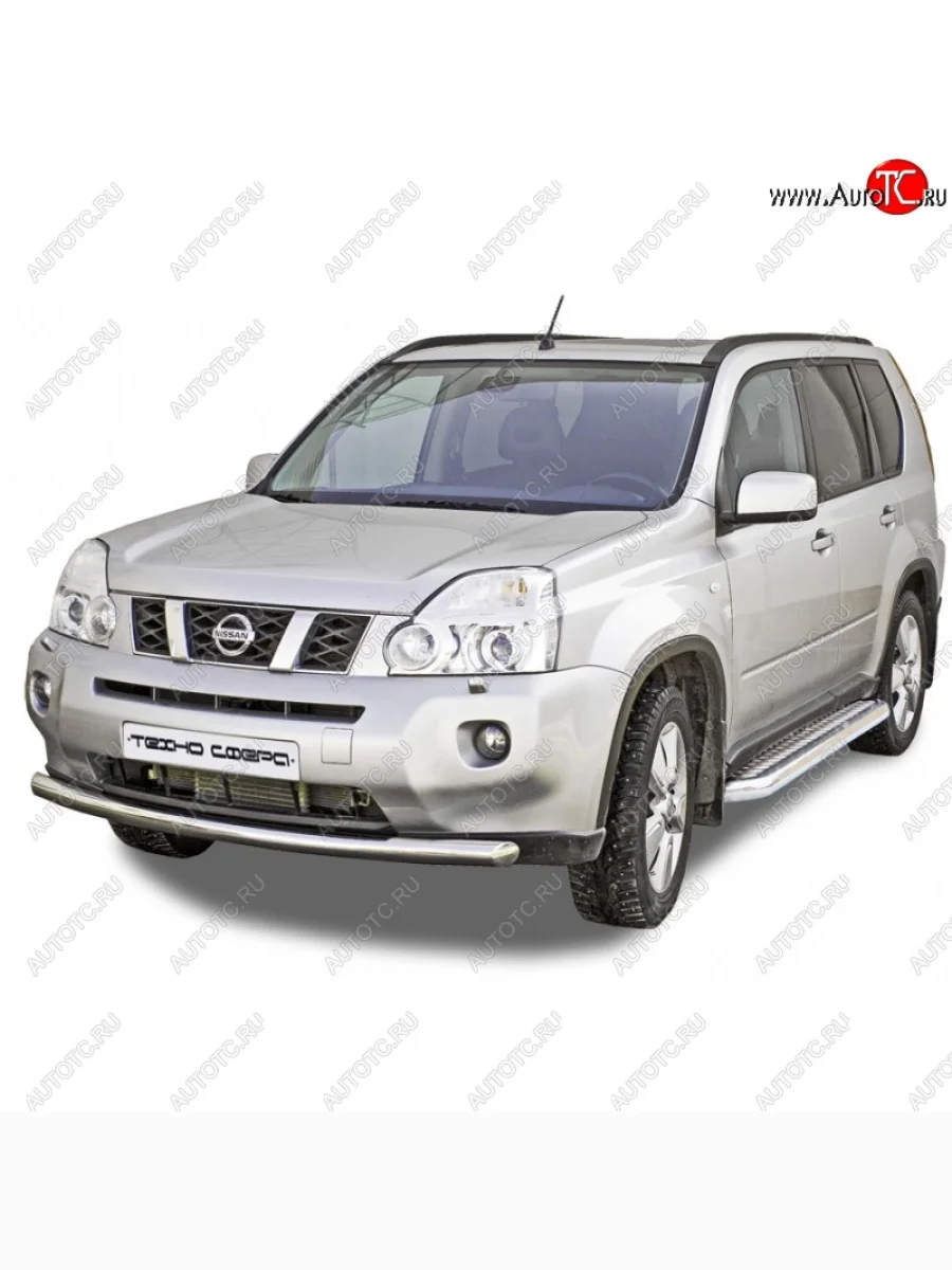 Защита порогов ТехноСфера (Техно Сфера) (нержавейка, с алюминиевым листом, d63.5 mm) Nissan X-trail 2 T31 дорестайлинг (2007-2011)  в Керчи Республика Крым