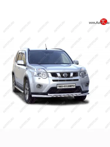 Защита переднего бампера ТехноСфера (Техно Сфера) (двойная, нержавейка, d63.5 mm) Nissan X-trail  2 T31 (2010-2015) рестайлинг