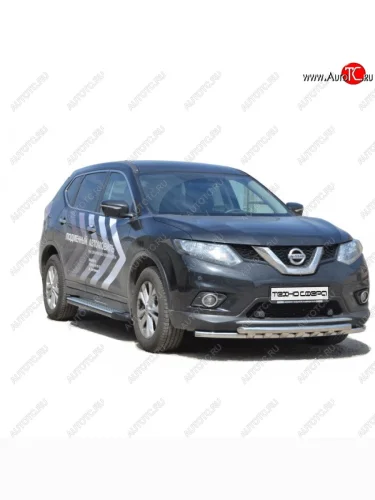 Защита переднего бампера (двойная, нержавейка, d63.5 mm) ТехноСфера (Техно Сфера) Nissan X-trail  3 T32 (2013-2018) дорестайлинг