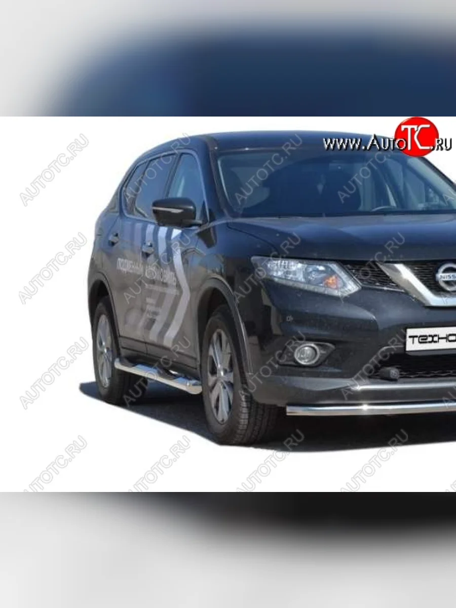 Защита порогов ТехноСфера (Техно Сфера) (нержавейка, с проступью, d76 mm) Nissan X-trail 3 T32 рестайлинг (2017-2022)  в Самаре Самарской области