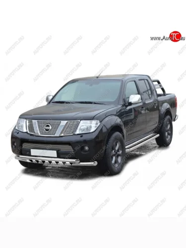 Защита переднего бампера ТехноСфера (Техно Сфера) (двойная, нержавейка, d63.5 mm) Nissan Navara  2 D40 (2010-2016) рестайлинг