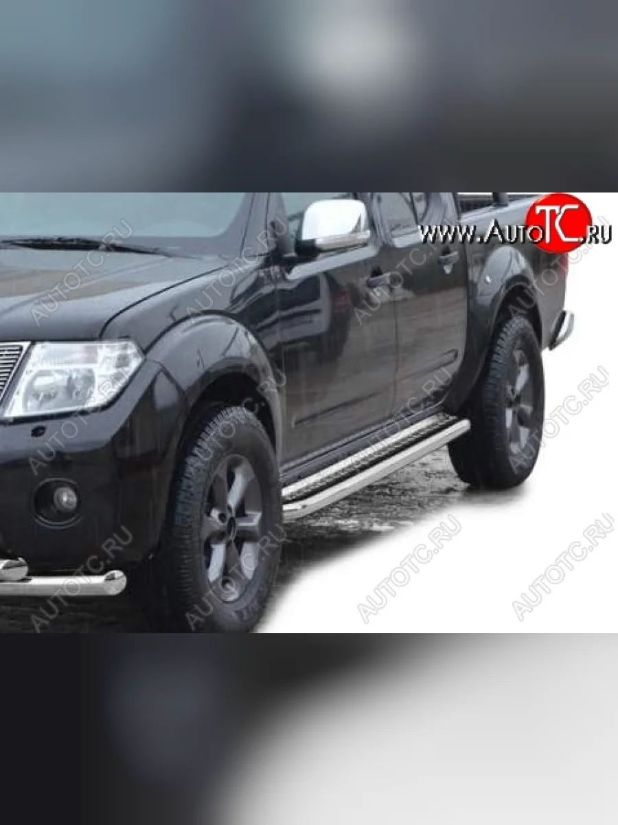 Защита порогов ТехноСфера (Техно Сфера) (нержавейка, с алюминиевым листом, d63.5 mm) Nissan Navara 2 D40 рестайлинг (2010-2016)  с доставкой в г. Пермь