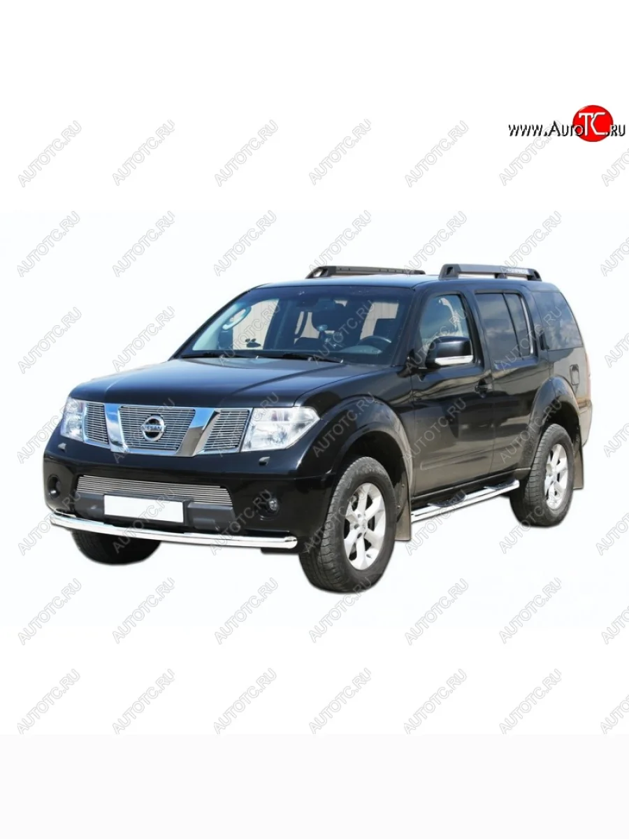Защита переднего бампера ТехноСфера (Техно Сфера) (Сталь с покрытием, d63.5 mm) Nissan Pathfinder R51 рестайлинг (2009-2014) (цвет: Серебристый)  в Керчи Республика Крым