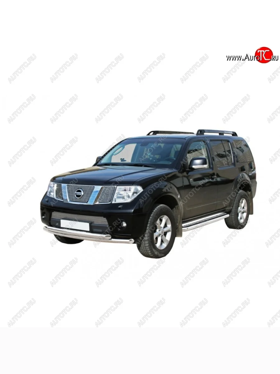 Защита порогов ТехноСфера (Техно Сфера) (нержавейка, с проступью, d76 mm)  Nissan Pathfinder (2009-2014) R51  В Кинешме Ивановской области