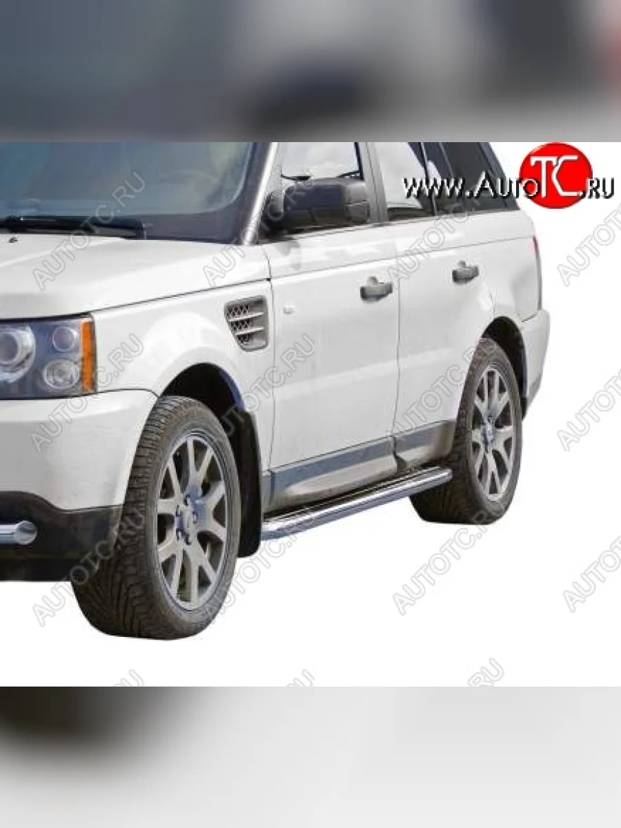 Защита порогов ТехноСфера (Техно Сфера) (Сталь с покрытием, с алюминиевым листом, d63.5 mm) Land Rover Range Rover 3 L322 дорестайлинг (2002-2006) (цвет: Серебристый)  с доставкой в г. Керчь