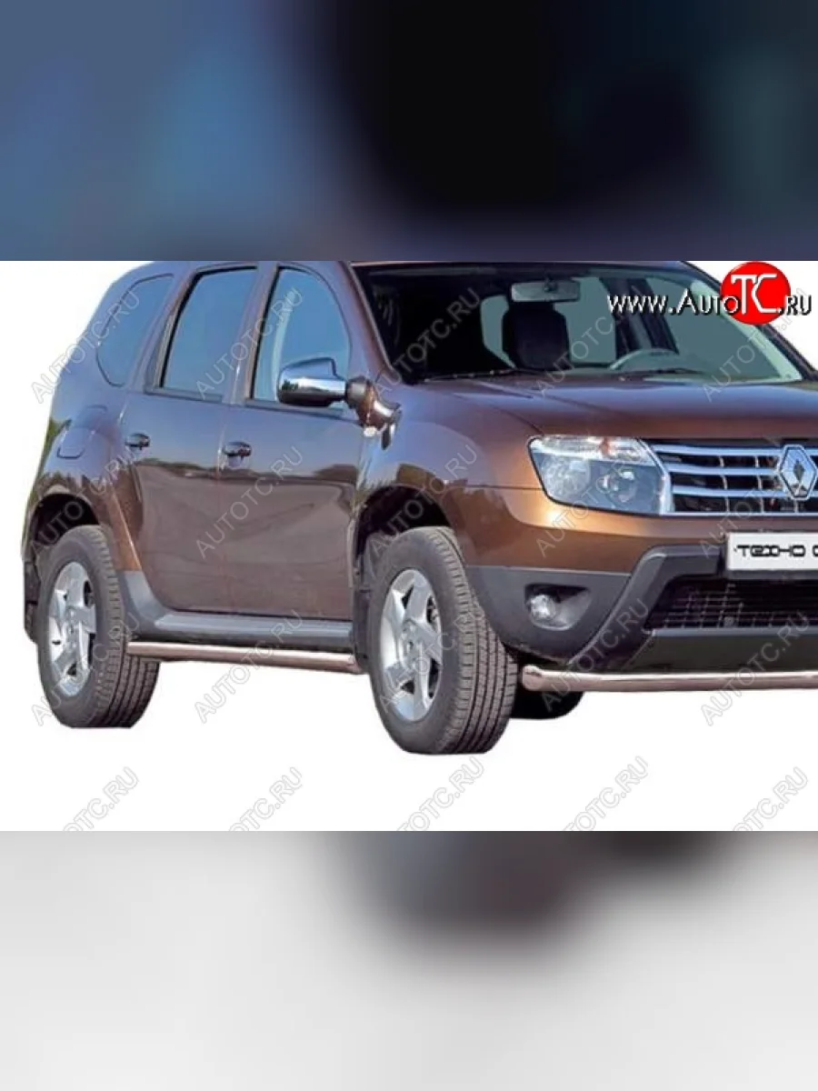 Защита порогов ТехноСфера (Техно Сфера) (Сталь с покрытием, 63.5 mm) Renault Duster HS дорестайлинг (2010-2015) (цвет: Серебристый)  в Перми Пермском крае