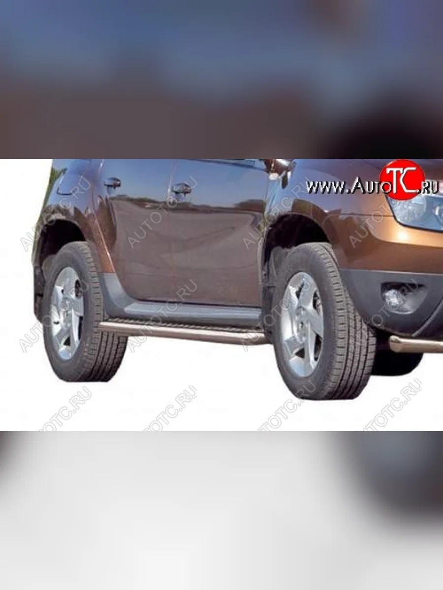 Защита порогов ТехноСфера (Техно Сфера) (нержавейка, с алюминиевым листом, d63.5 mm) Renault Duster HS дорестайлинг (2010-2015)  в Самаре Самарской области