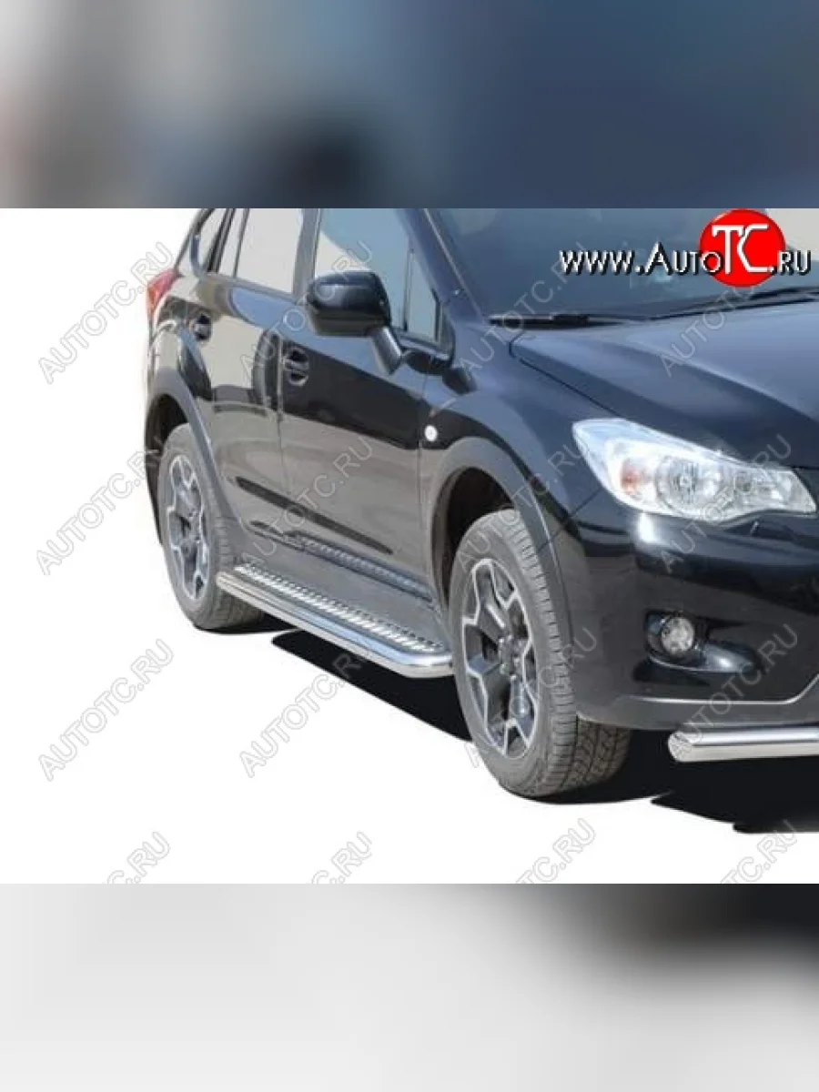 Защита порогов ТехноСфера (Техно Сфера) (нержавейка, с алюминиевым листом, d63.5 mm) Subaru XV GP/G33 дорестайлинг (2012-2016)  в Самаре Самарской области