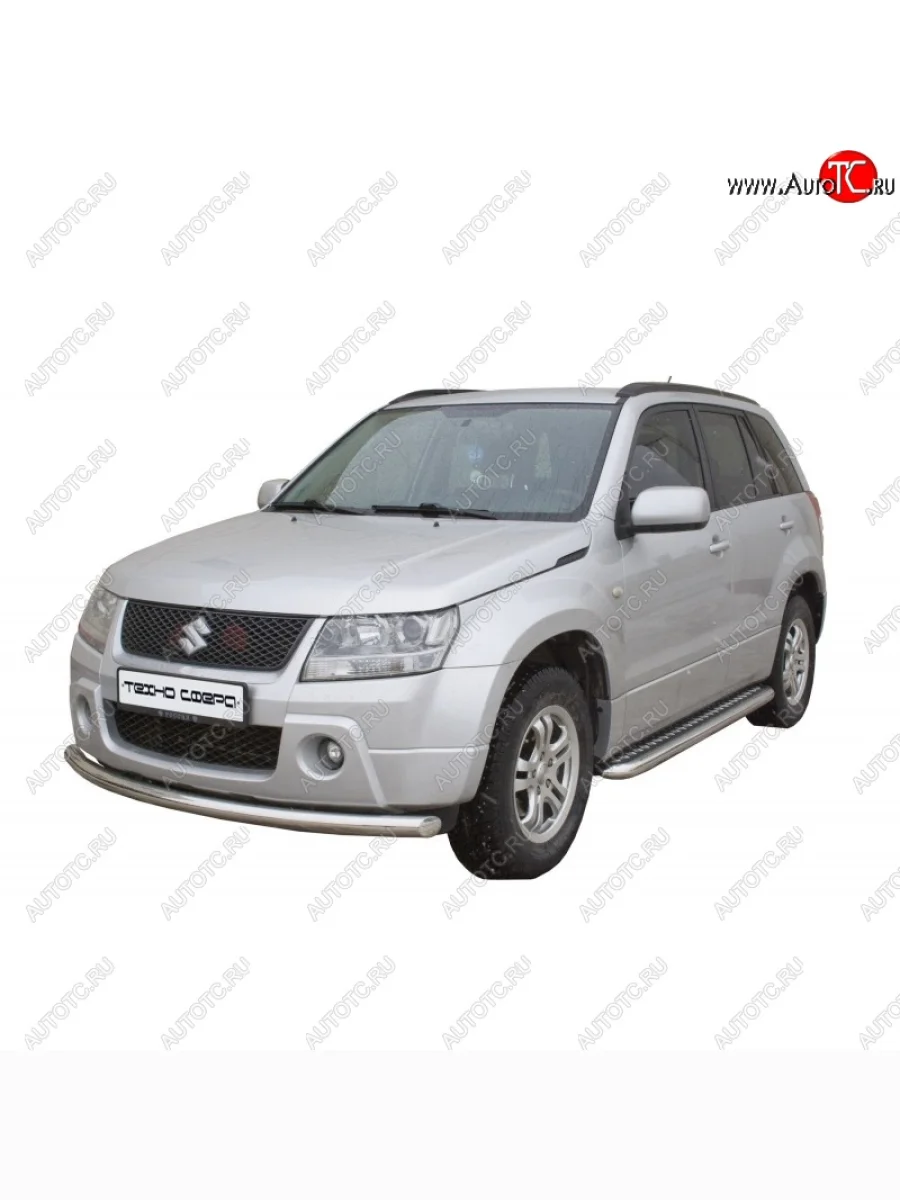 Защита переднего бампера ТехноСфера (Техно Сфера) (двойная, Сталь с покрытием, d63.5 mm) Suzuki Grand Vitara JT 3 двери дорестайлинг (2005-2008) (цвет: Серебристый)  в Самаре Самарской области