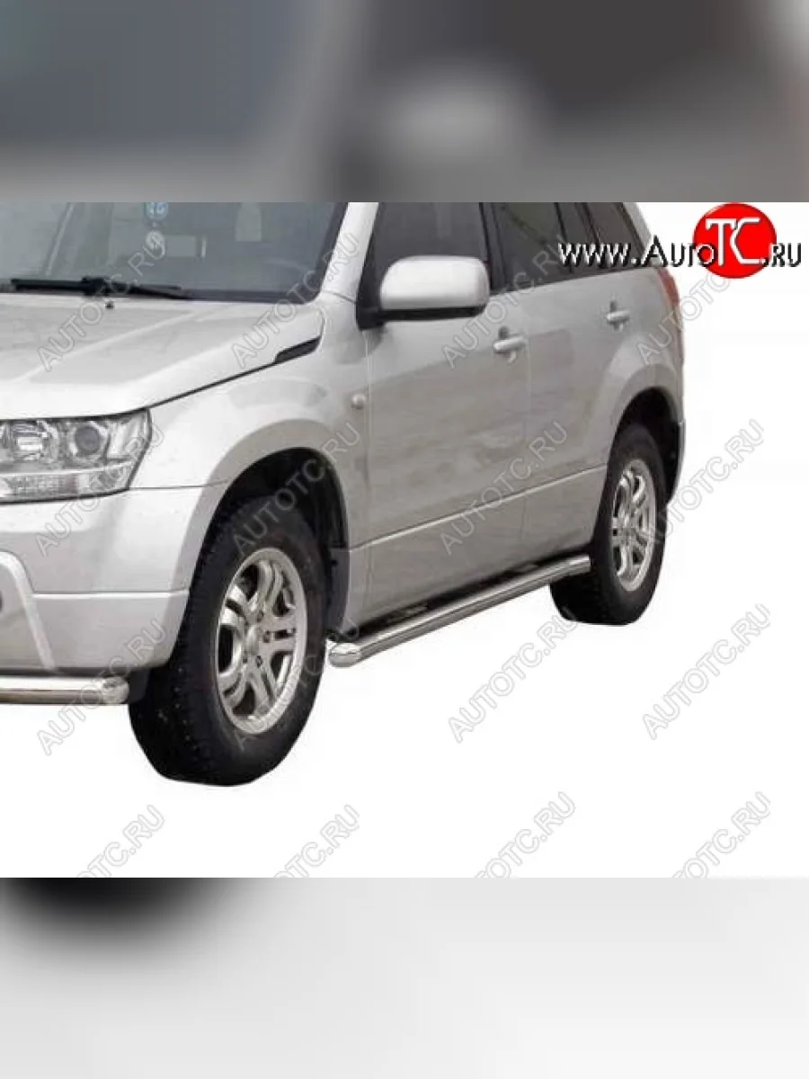 Защита порогов ТехноСфера (Техно Сфера) (Сталь с покрытием, 63.5 mm) Suzuki Grand Vitara JT 5 дверей дорестайлинг (2005-2008) (цвет: Серебристый)  в Керчи Республика Крым