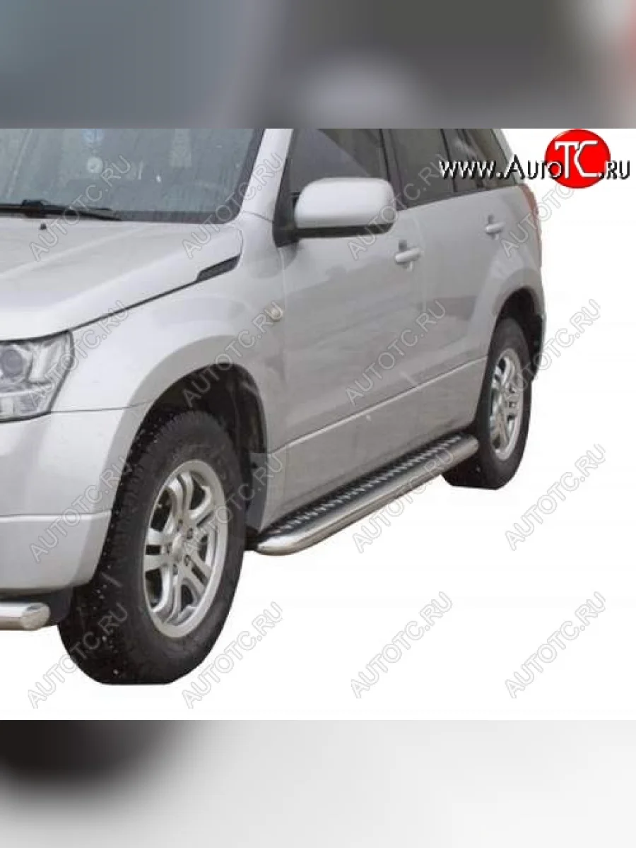 Защита порогов ТехноСфера (Техно Сфера) (Сталь с покрытием, с алюминиевым листом, d63.5 mm) Suzuki Grand Vitara JT 5 дверей дорестайлинг (2005-2008) (цвет: Серебристый)  в Перми Пермском крае