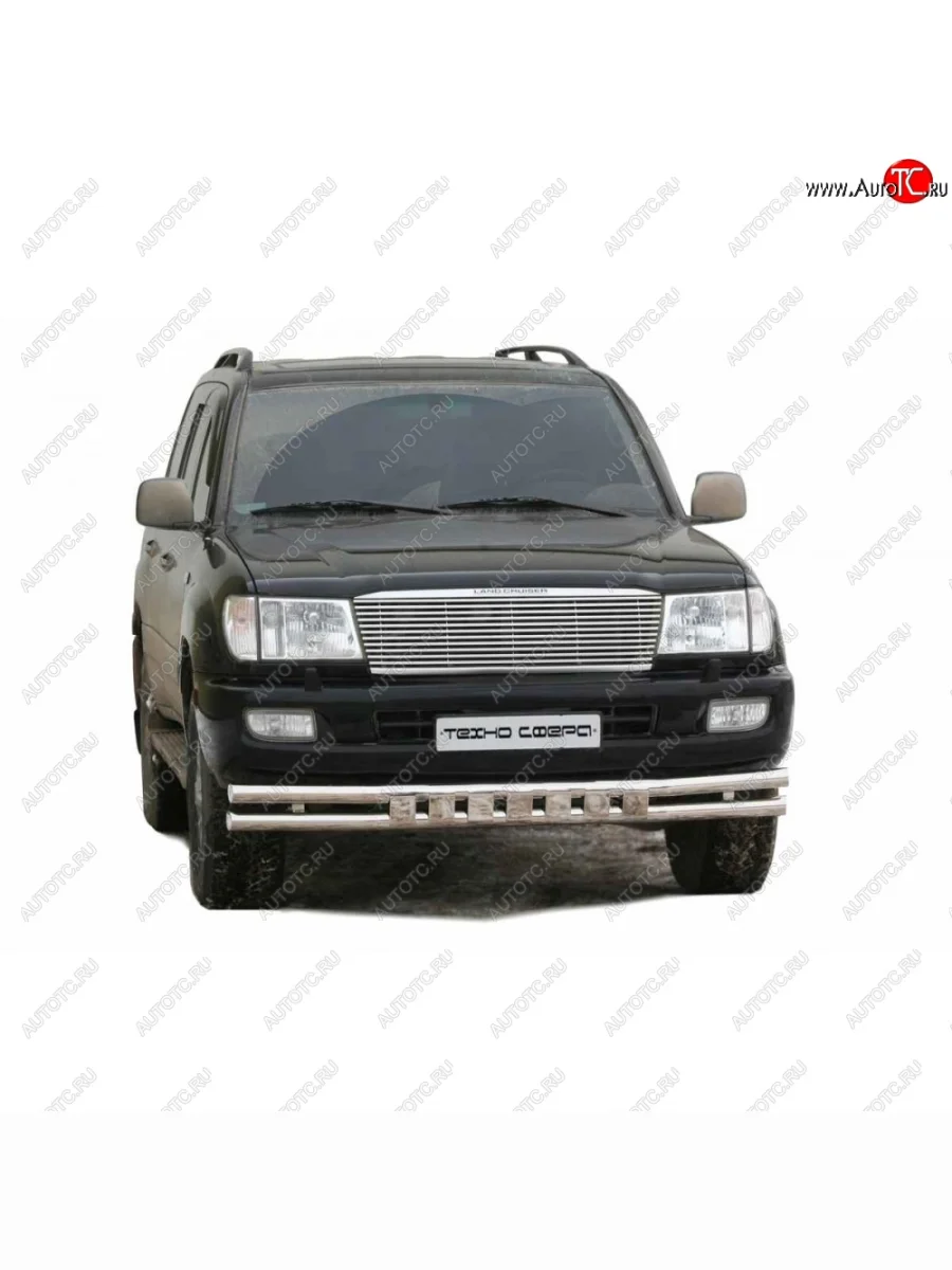 Защита переднего бампера ТехноСфера (Техно Сфера) Супер (двойная, Сталь с покрытием, d63.5 mm) Toyota Land Cruiser 10 100 дорестайлинг (1998-2002) (цвет: Серебристый)  в Самаре Самарской области