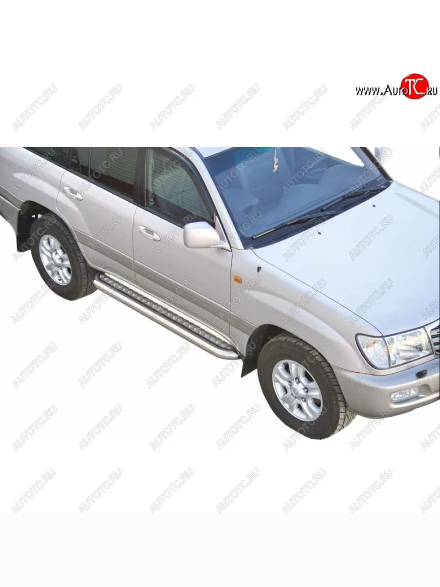 Защита порогов ТехноСфера (Техно Сфера) (нержавейка, с алюминиевым листом, d63.5 mm) Toyota Land Cruiser 10 100 дорестайлинг (1998-2002)  в Самаре Самарской области