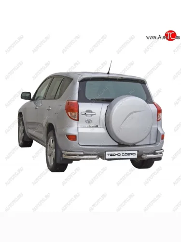 Защита заднего бампера ТехноСфера (Техно Сфера) (нержавейка, уголки двойные, 63.5 mm) Toyota RAV4 ( XA305,  XA30) (2005-2013) 5 дв. дорестайлинг, 5 дв. 2-ой рестайлинг, 5 дв. удлиненный 2-ой рестайлинг