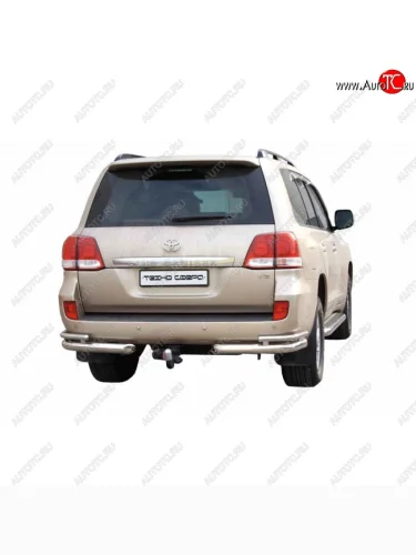 Защита заднего бампера ТехноСфера (Техно Сфера) (нержавейка, уголки двойные, 76 mm) Toyota Land Cruiser  200 (2007-2021) дорестайлинг, 1-ый рестайлинг, 2-ой рестайлинг