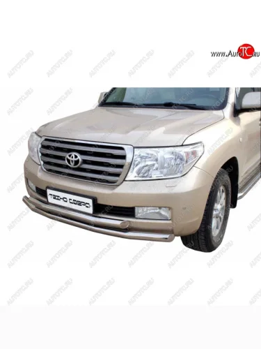 Защита переднего бампера ТехноСфера (Техно Сфера) (двойная, нержавейка, d63.5 mm) Toyota Land Cruiser  200 (2007-2012) дорестайлинг