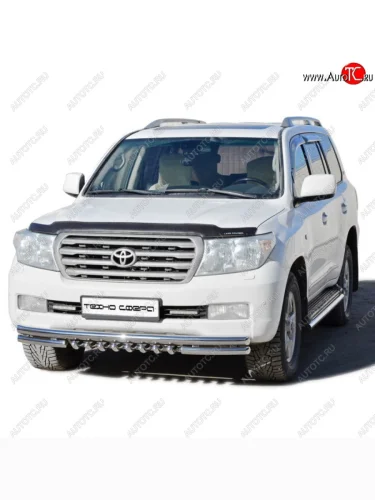 Защита переднего бампера ТехноСфера (Техно Сфера) (двойная с доп. защитой двигателя, нержавейка, d63.5 mm) Toyota Land Cruiser  200 (2007-2012) дорестайлинг