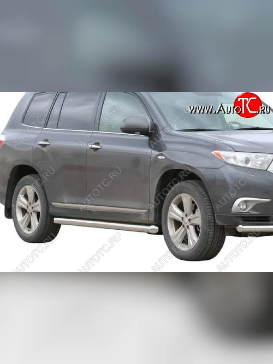 Защита порогов ТехноСфера (Техно Сфера) (Сталь с покрытием, 63.5 mm) Toyota Highlander XU40 рестайлинг (2010-2013) (цвет: Серебристый)  в Воронеже Воронежской области
