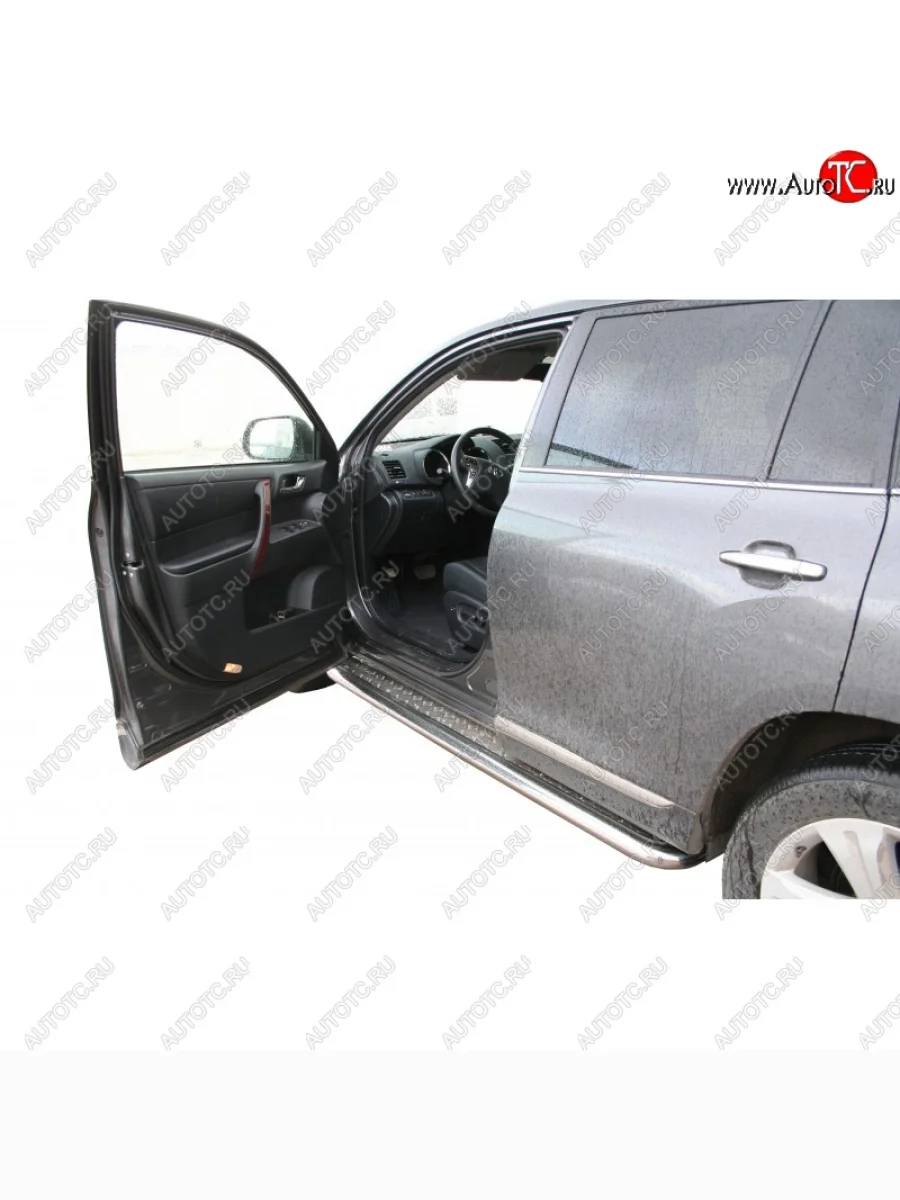 Защита порогов ТехноСфера (Техно Сфера) (нержавейка, с алюминиевым листом, d63.5 mm) Toyota Highlander XU40 рестайлинг (2010-2013)  в Керчи Республика Крым