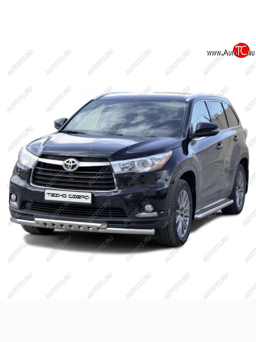Защита переднего бампера ТехноСфера (Техно Сфера) (двойная, Сталь с покрытием, d63.5 mm) Toyota Highlander XU50 дорестайлинг (2013-2017) (цвет: Серебристый)  в Керчи Республика Крым