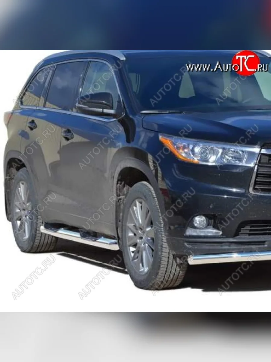 Защита порогов ТехноСфера (Техно Сфера) (нержавейка, с проступью, d76 mm) Toyota Highlander XU50 дорестайлинг (2013-2017)  в Керчи Республика Крым