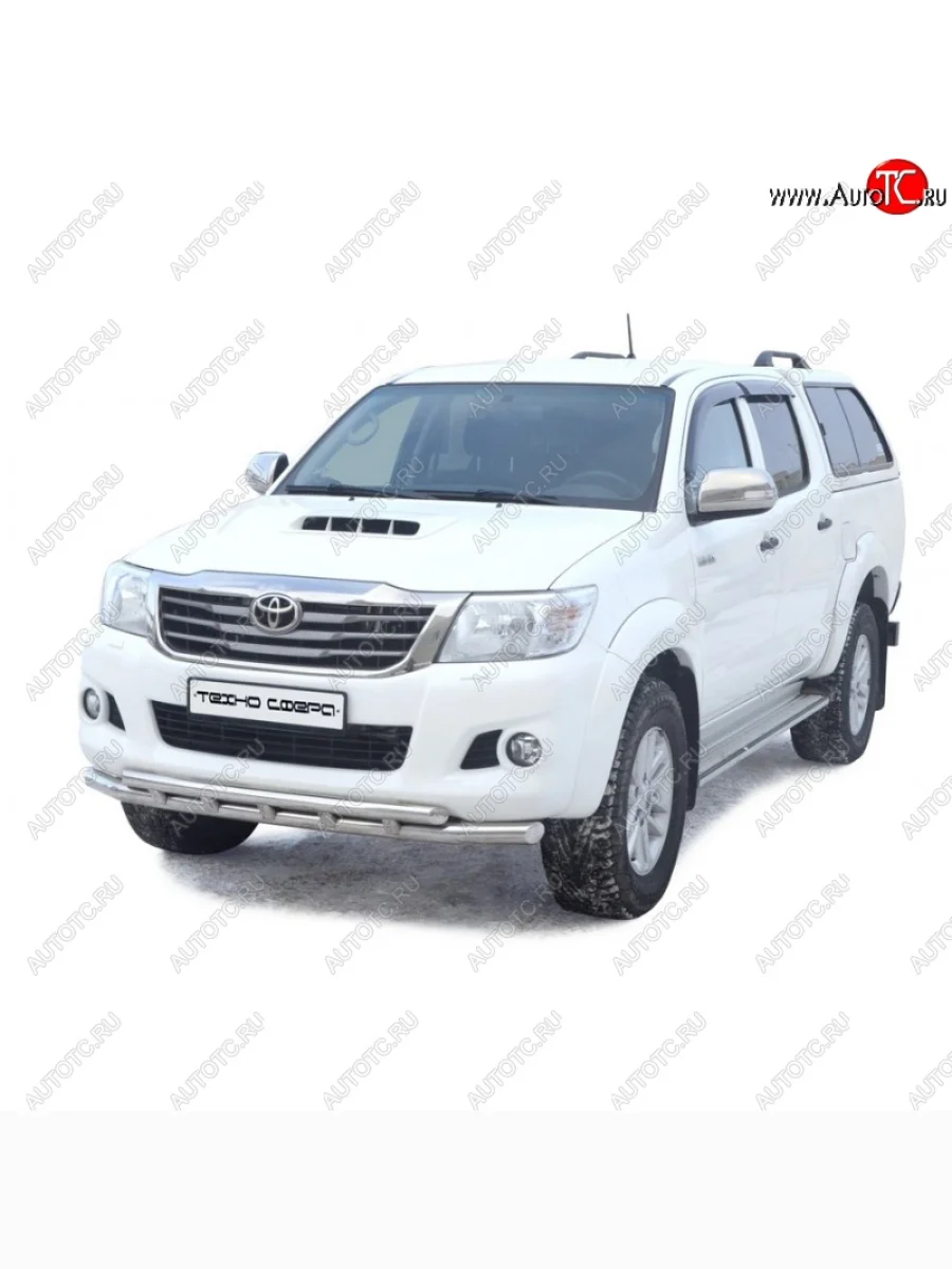 Защита переднего бампера ТехноСфера (Техно Сфера) (двойная, Сталь с покрытием, d63.5 mm) Toyota Hilux AN20,AN30  2-ой рестайлинг (2011-2016) (цвет: Серебристый)  в Самаре Самарской области