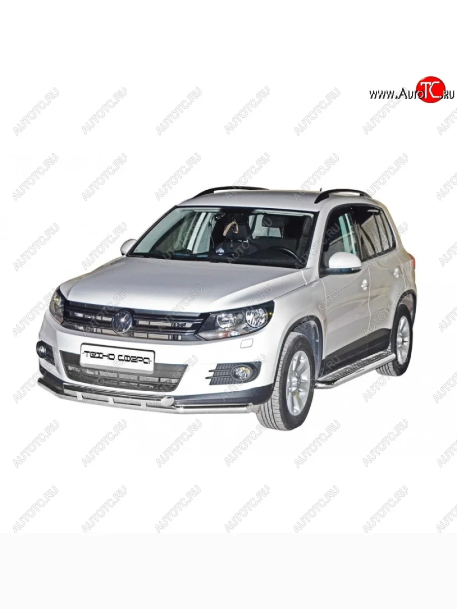 Защита переднего бампера ТехноСфера (Техно Сфера) (двойная, Сталь с покрытием, d63.5 mm) Volkswagen Tiguan NF рестайлинг (2011-2017) (цвет: Серебристый)  в Воронеже Воронежской области