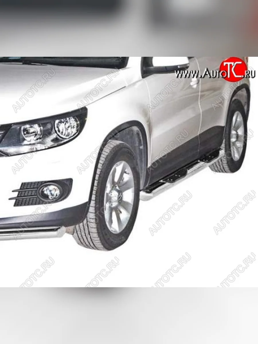 Защита порогов ТехноСфера (Техно Сфера) (нержавейка, с проступью, d76 mm) Volkswagen Tiguan NF рестайлинг (2011-2017)  в Керчи Республика Крым