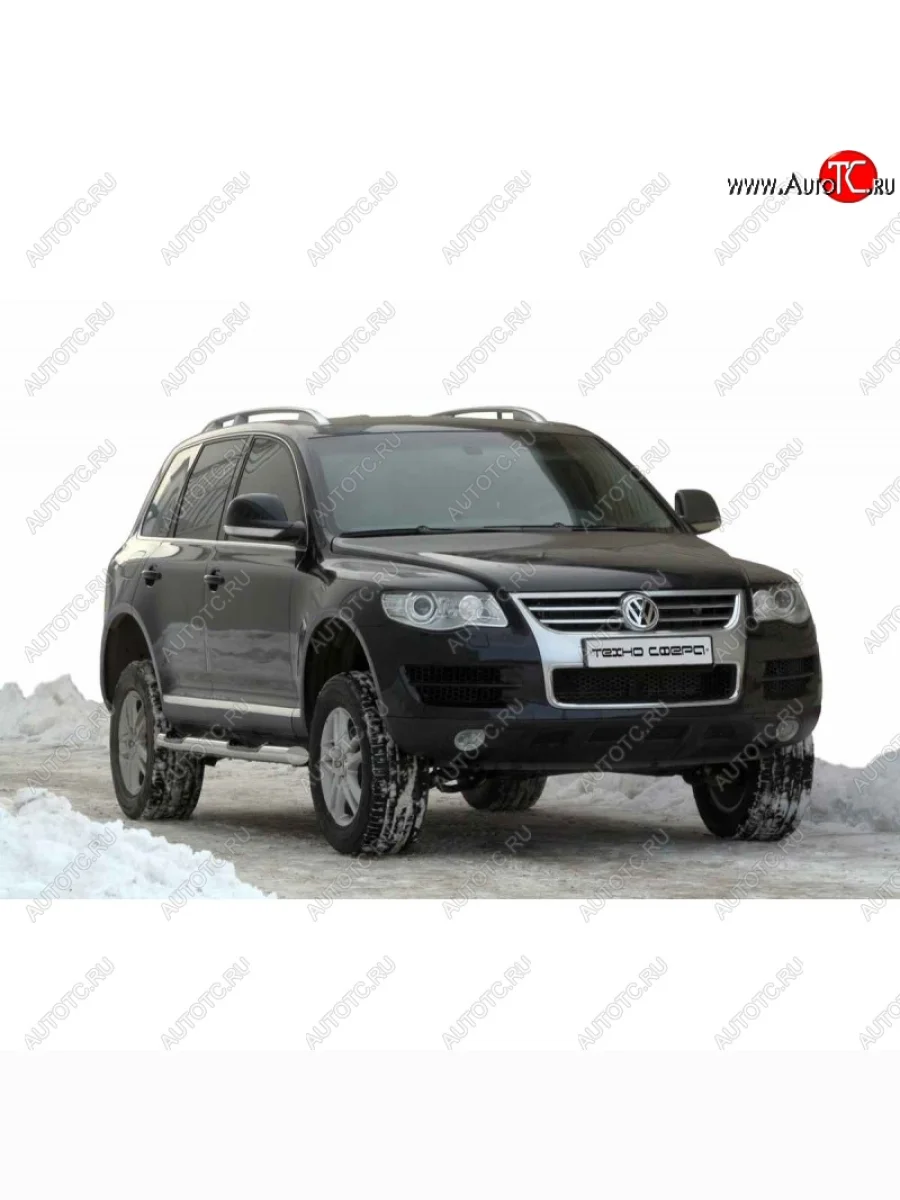 Защита порогов ТехноСфера (Техно Сфера) (нержавейка, с проступью, d76 mm) Volkswagen Touareg 1 GP дорестайлинг (2002-2007) (цвет: Серебристый)  в Воронеже Воронежской области