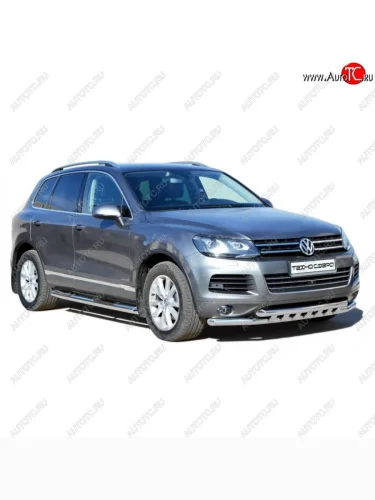 Защита переднего бампера ТехноСфера (Техно Сфера) (двойная, нержавейка, d63.5 mm) Volkswagen Touareg  2 NF (2010-2014) дорестайлинг