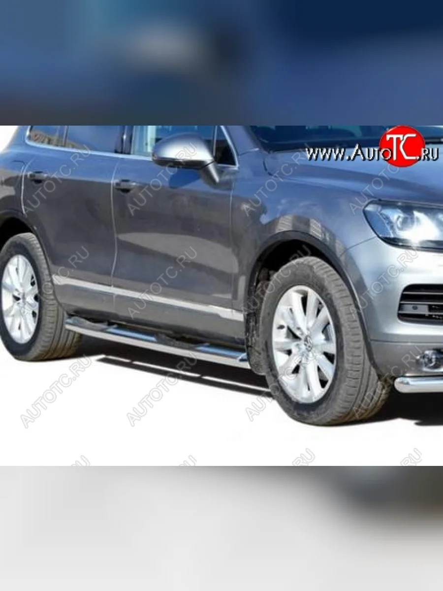 Защита порогов ТехноСфера (Техно Сфера) (нержавейка, с проступью, d76 mm) Volkswagen Touareg 2 NF дорестайлинг (2010-2014)  в Самаре Самарской области