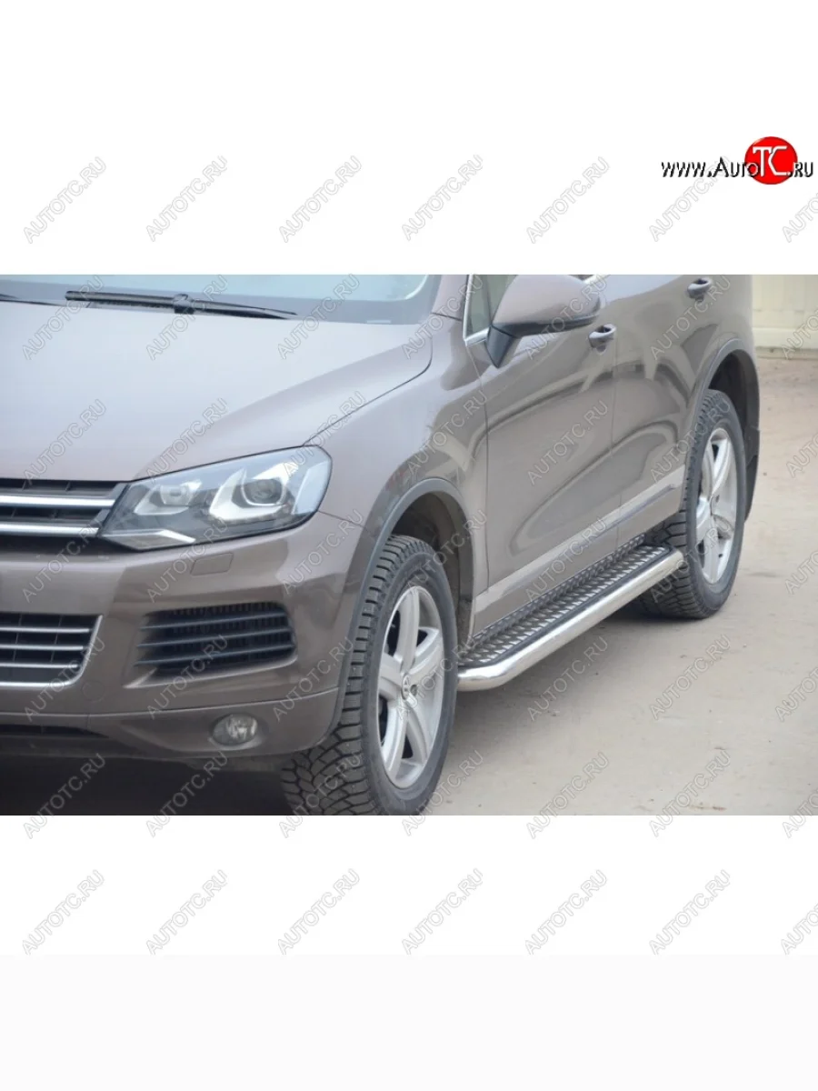 Защита порогов ТехноСфера (Техно Сфера) (нержавейка, с алюминиевым листом, d63.5 mm) Volkswagen Touareg 2 NF дорестайлинг (2010-2014)  в Керчи Республика Крым