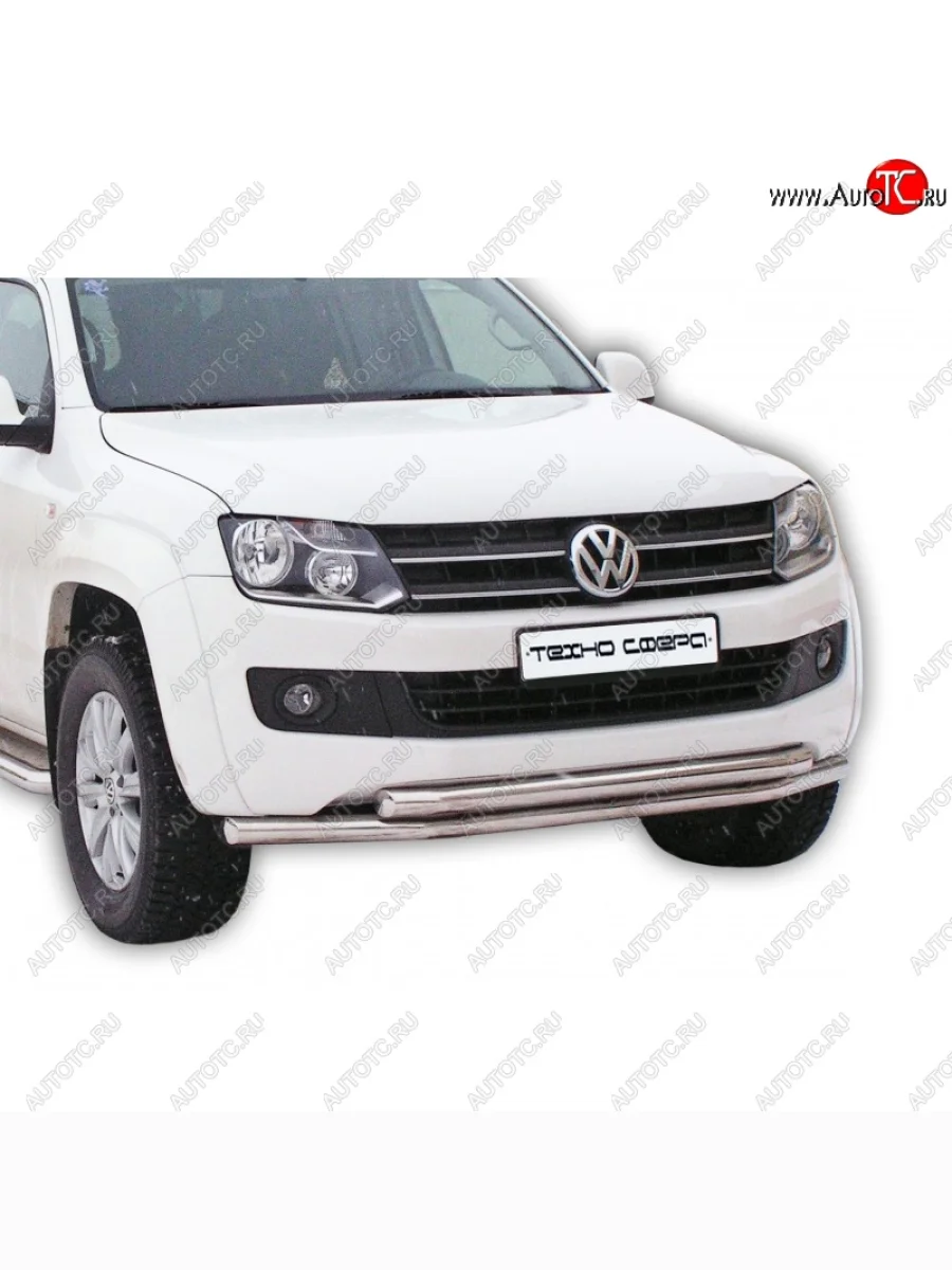 Защита переднего бампера ТехноСфера (Техно Сфера) (двойная, Сталь с покрытием, d63.5 mm) Volkswagen Amarok дорестайлинг (2009-2016) (цвет: Серебристый)  в Самаре Самарской области
