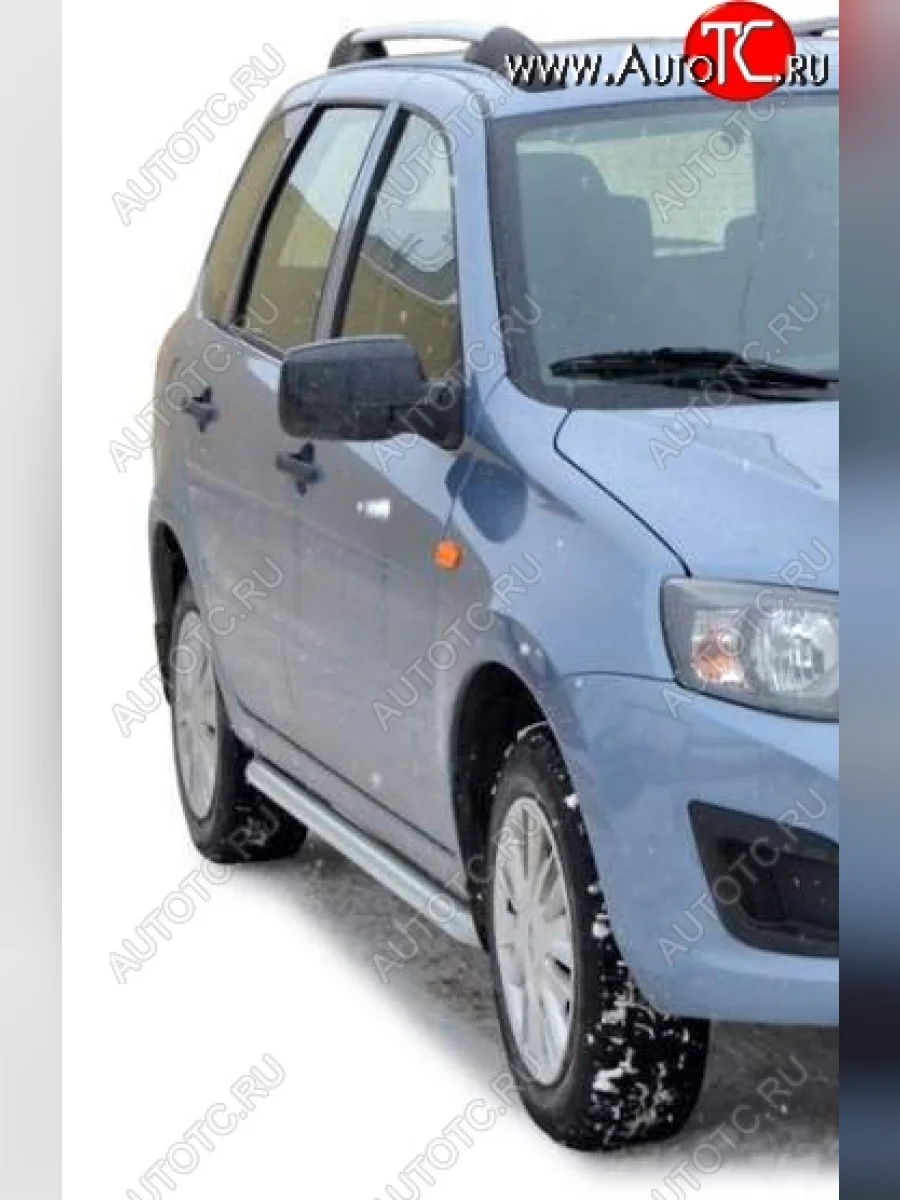 Защита порогов ТехноСфера (Техно Сфера) (Сталь с покрытием, 51 mm) Лада ВАЗ Калина 2192 хэтчбек (2013-2018) (цвет: Серебристый)  в Керчи Республика Крым