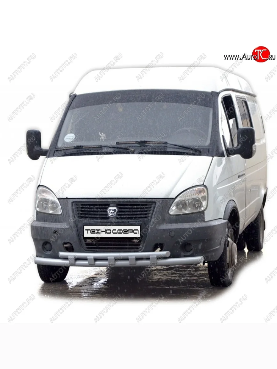 Защита переднего бампера ТехноСфера (Техно Сфера) (двойная, Сталь с покрытием, d63.5/51 mm) ГАЗ Соболь 2217 Бизнес автобус 2-ой рестайлинг автобус (2010-2025) (цвет: Серебристый)  в Перми Пермском крае