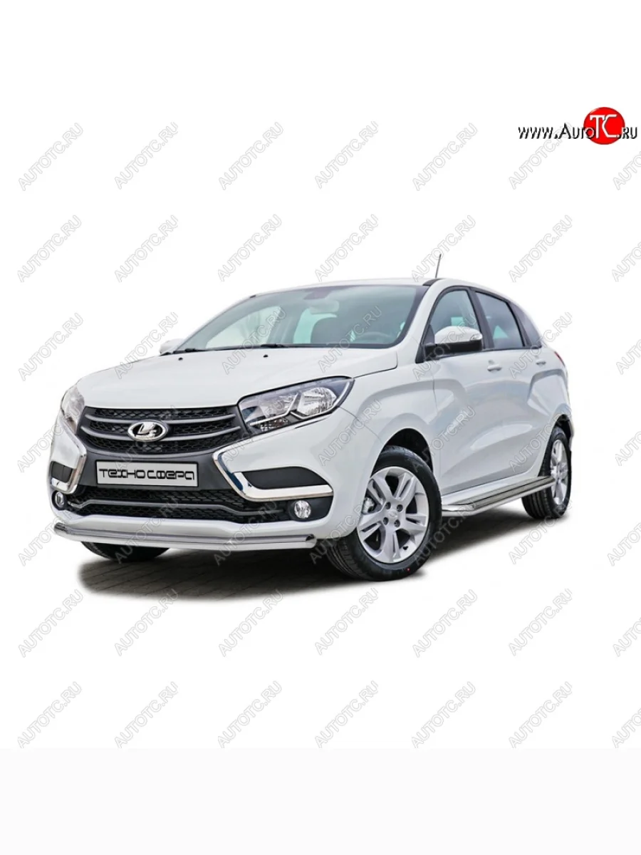 Защита порогов ТехноСфера (Техно Сфера) (оСталь с покрытием, с алюминиевым листом, d51 mm) Лада ВАЗ XRAY (2016-2022) (Черный матовый)  в Керчи Республика Крым