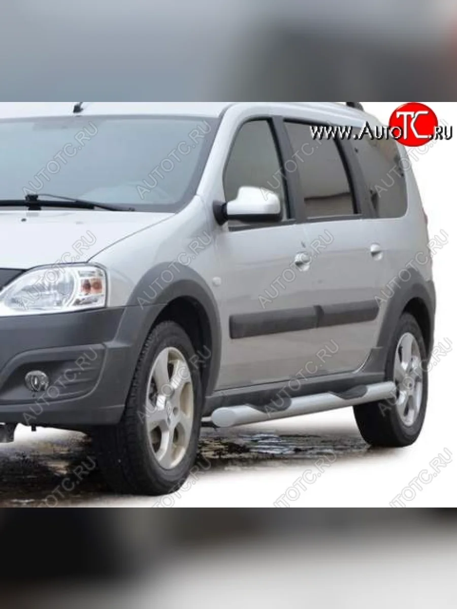 Защита порогов ТехноСфера (Техно Сфера) (нержавейка, с проступью, d76 mm) Лада ВАЗ Ларгус рестайлинг R90 (2021-2025)  с доставкой в г. Пермь