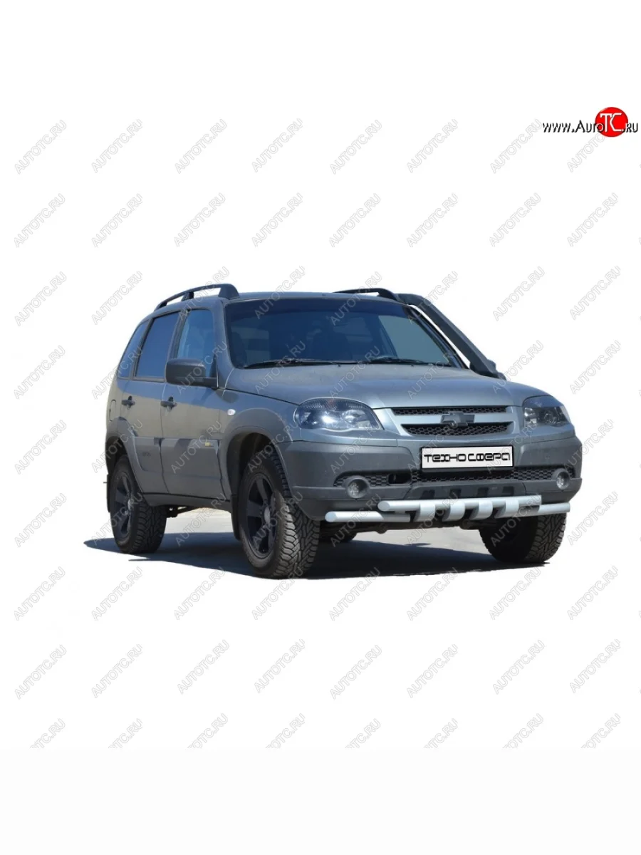 Защита переднего бампера ТехноСфера (Техно Сфера) Люкс (двойная, Сталь с покрытием, d51 mm) Лада ВАЗ 2123 (Нива Шевроле) 1 рестайлинг (2009-2020) (цвет: Серебристый)  в Самаре Самарской области